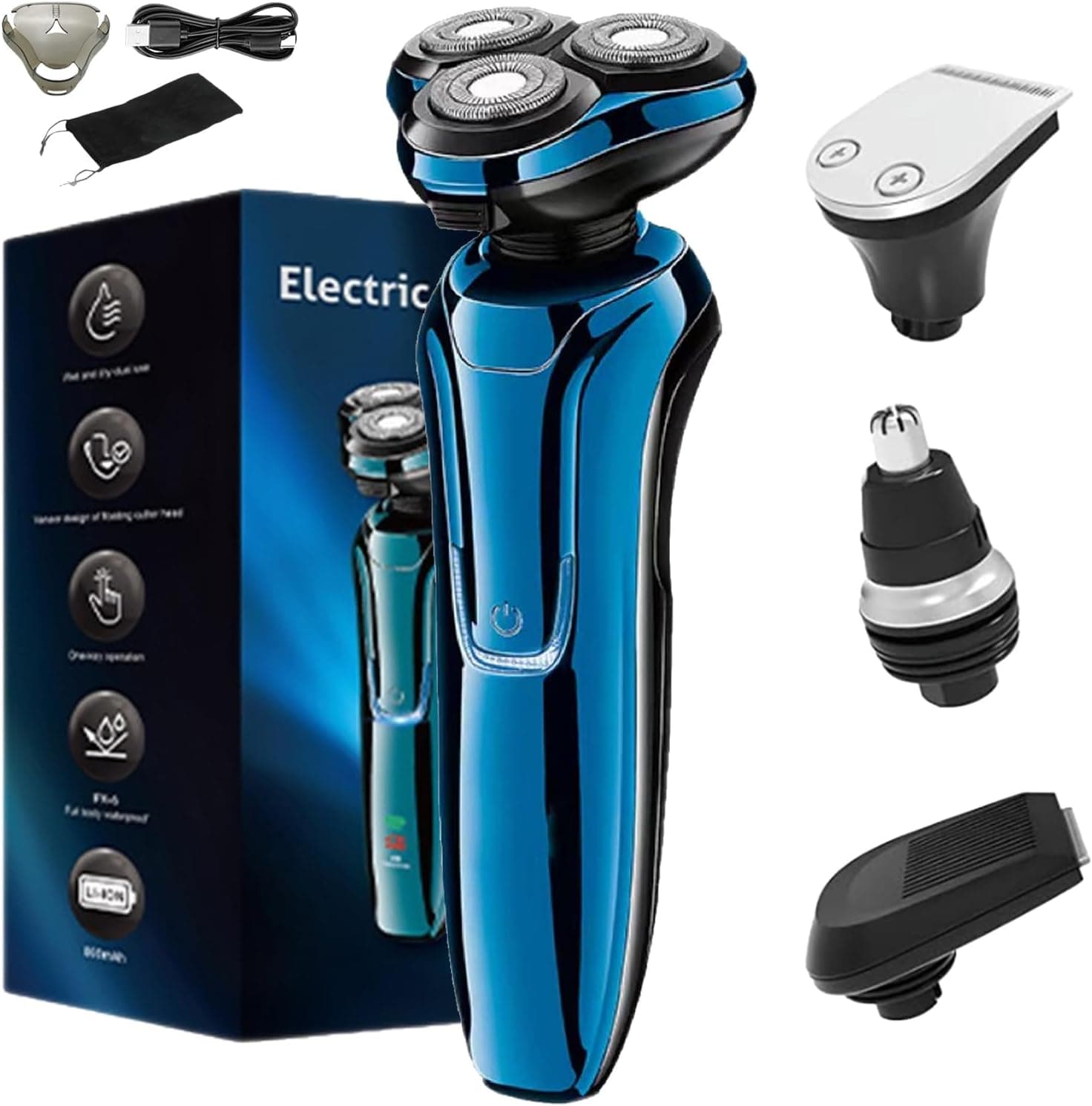 Three-Head Rotary Electric Shaver, Waterproof & USB Charging