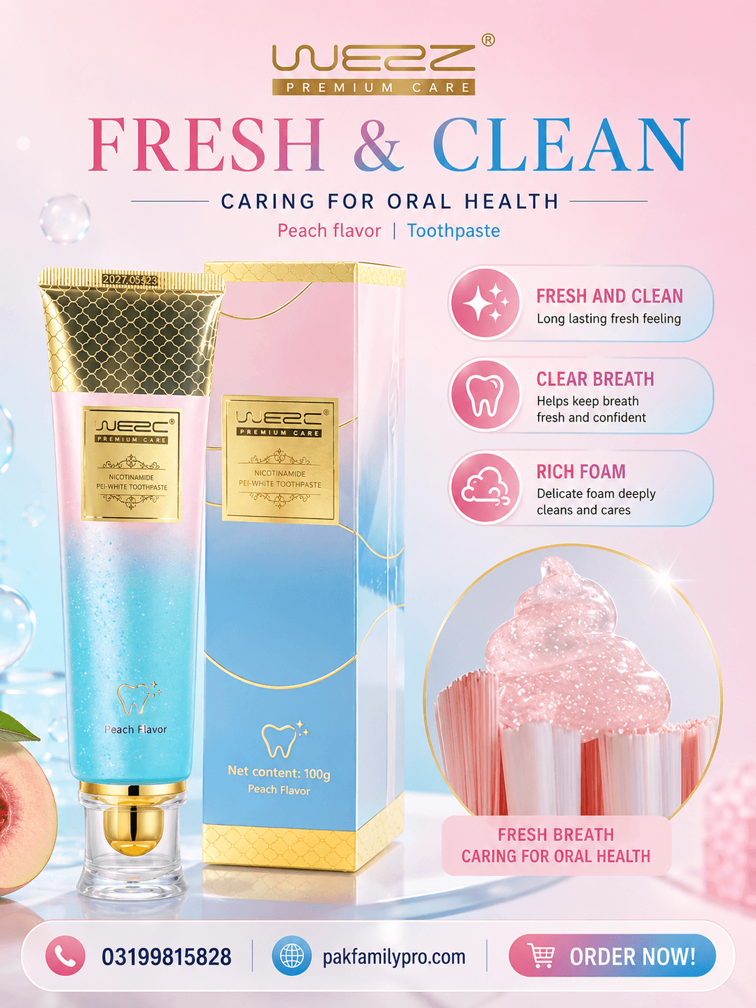 WE2C Fresh & Clean Peach Toothpaste 100g
